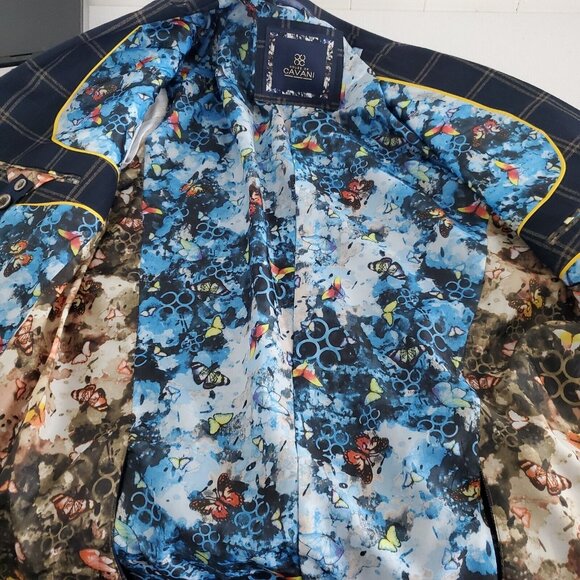 House Of Cavani Mens Blue Tan Plaid Sports Coat Size EU 56 2 Button Noch Neck - Picture 6 of 14